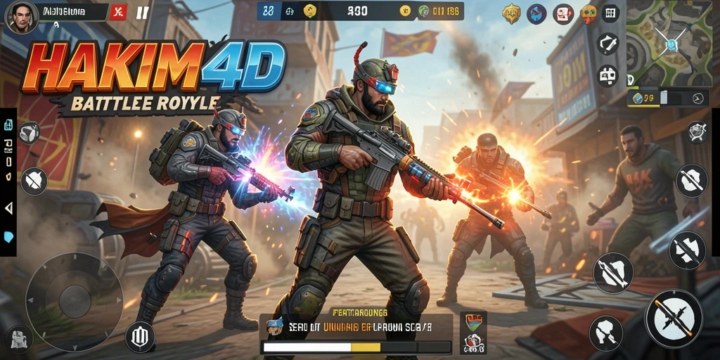Tangkapan layar utama gameplay HAKIM4D yang menampilkan aksi seru Battle Royale.