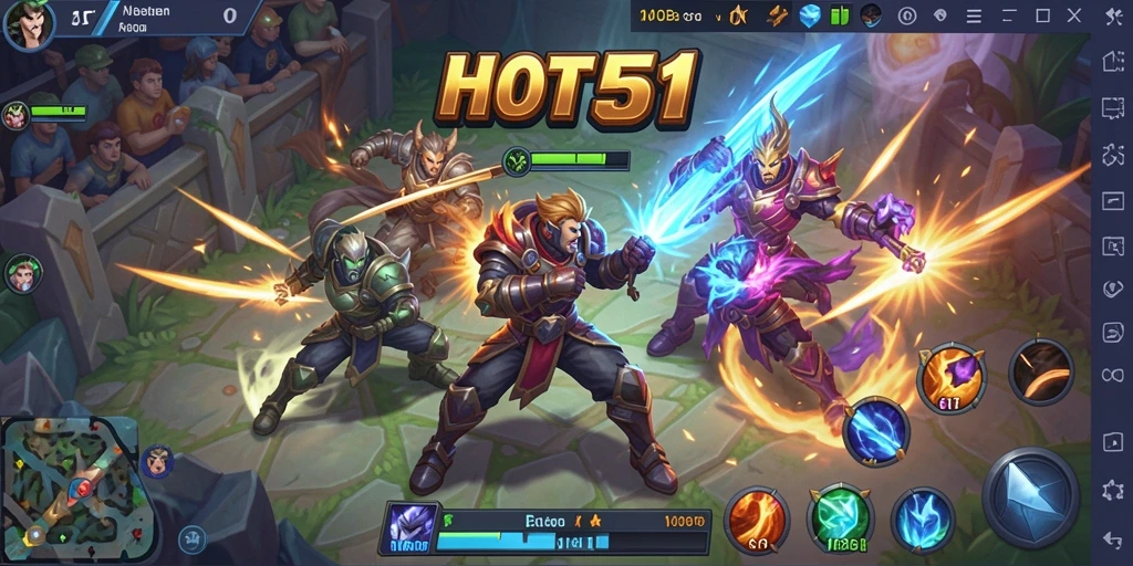 Screenshot menunjukkan aksi seru dalam gameplay MOBA di HOT51.