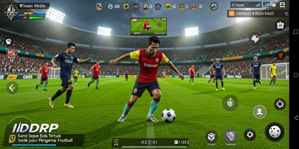 Tampilan gameplay menyentuh lapangan sepak bola yang mendebarkan.