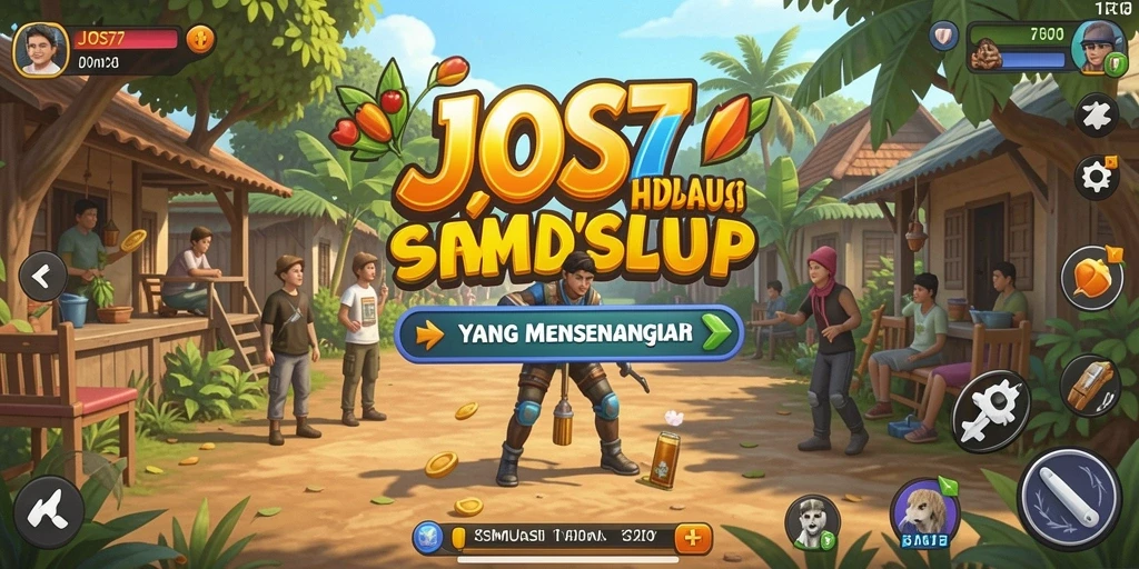 Tampilan screenshot JOS77 dengan karakter berinteraksi di dunia virtual.
