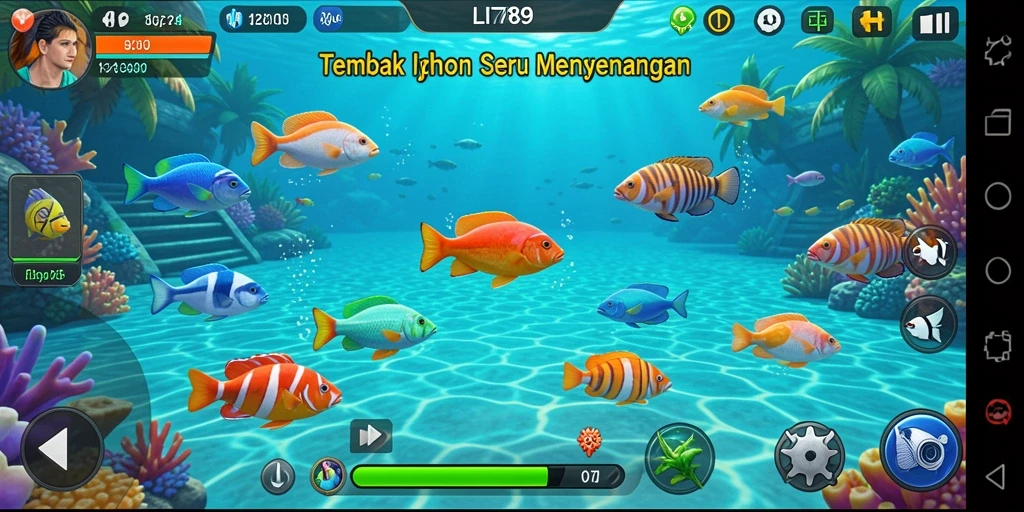 Tampilan gameplay LI789 dengan aksi menembak ikan yang seru.