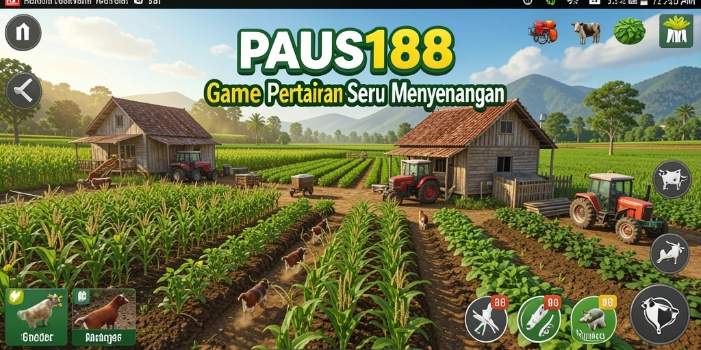 Screenshot PAUS188 menunjukkan grafis permainan pertanian yang menarik dan interaktif.
