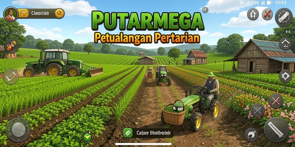 Gameplay seru PUTARMEGA dengan tampilan pertanian yang menarik.