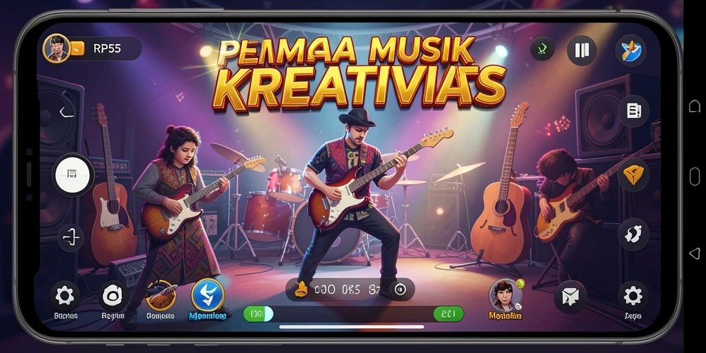 Screenshot utama RP55 menampilkan gameplay musik yang menyenangkan dan interaktif.