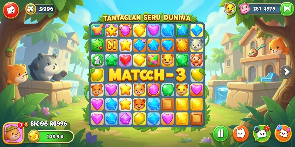 Screenshot gameplay SR996 menunjukkan momen seru saat mencocokkan permata.