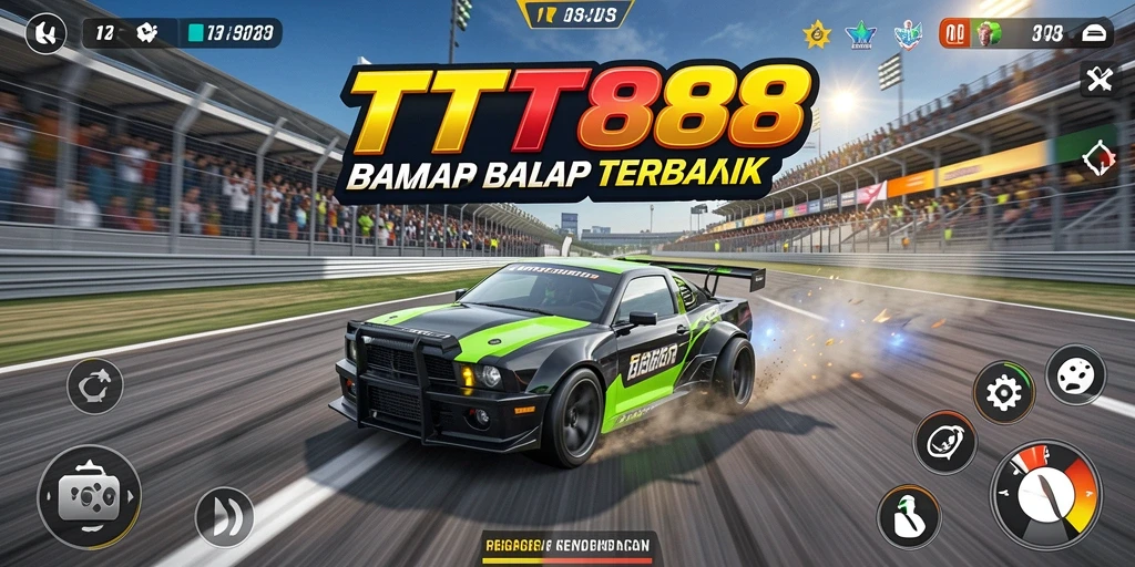 Screenshot utama TTT888 menampilkan serunya gameplay balap kecepatan tinggi.