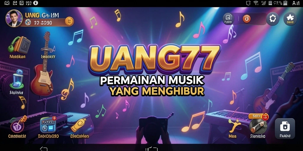 Tampilan gameplay UANG77 dengan berbagai genre musik.